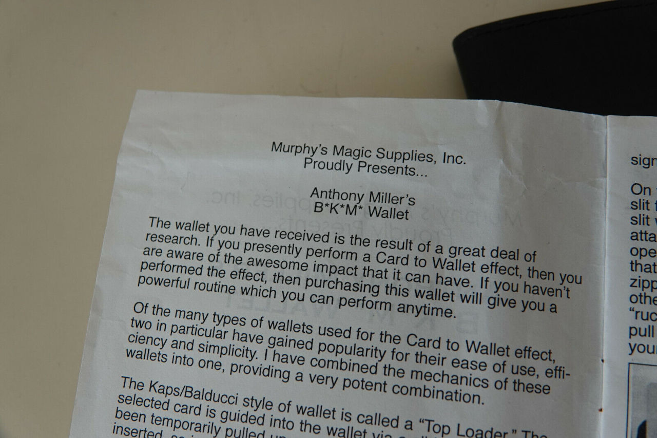 Anthony Miller's BKM Wallet instruction sheet