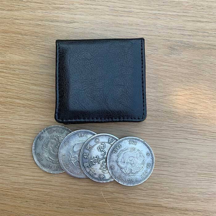 Coin Wallet by Pro Show Magic shown closed from above with coins underneath