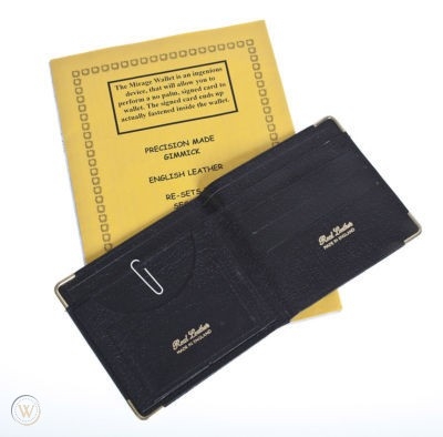 Mirage Wallet by Mark Mason shown in open position on top of instructions