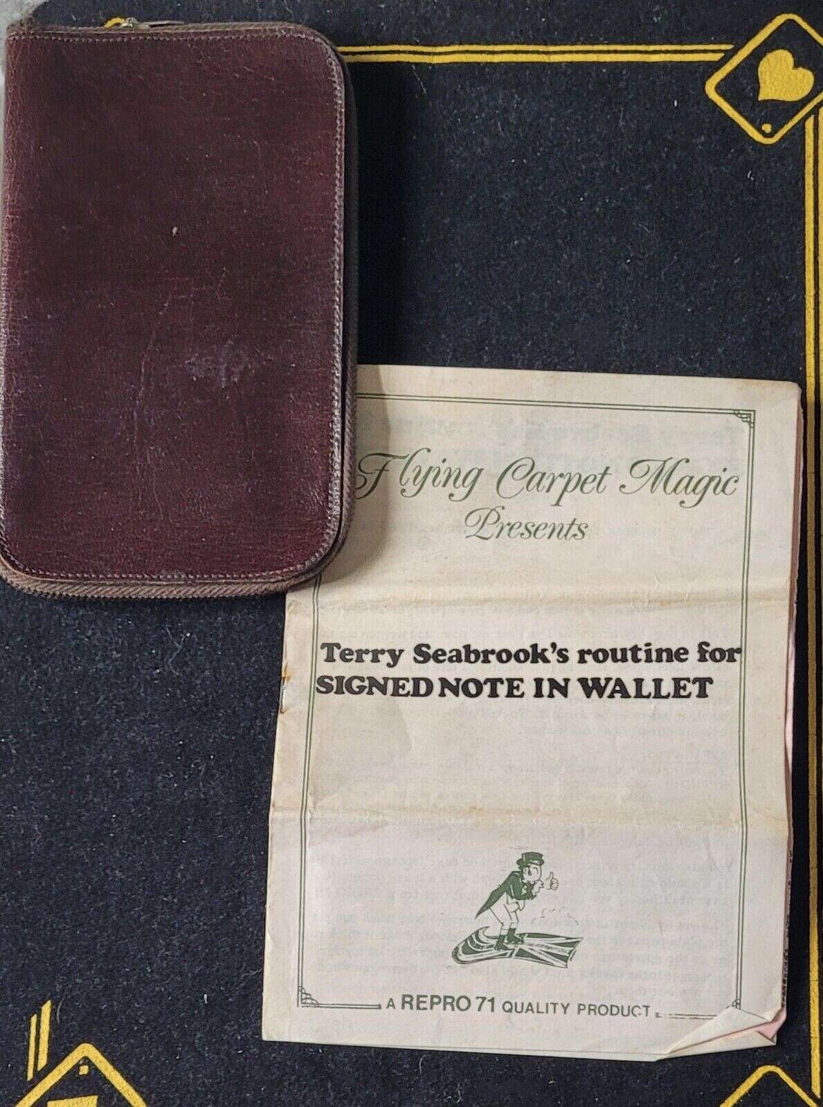 Terry Seabrooke Signed Note In Wallet shown on closeup pad with instructions