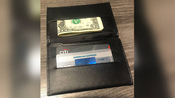 Z Fold PLUS Wallet Trick by Mark Mason with dollar bill and cards inside