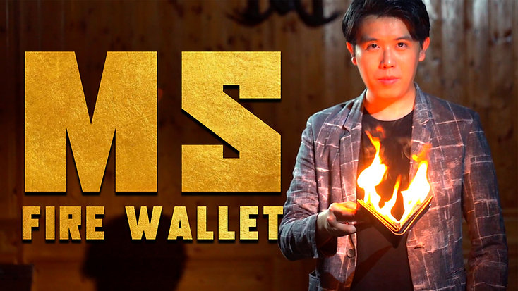 MS Fire Wallet by MS Magic product image man in jacket holding wallet on fire