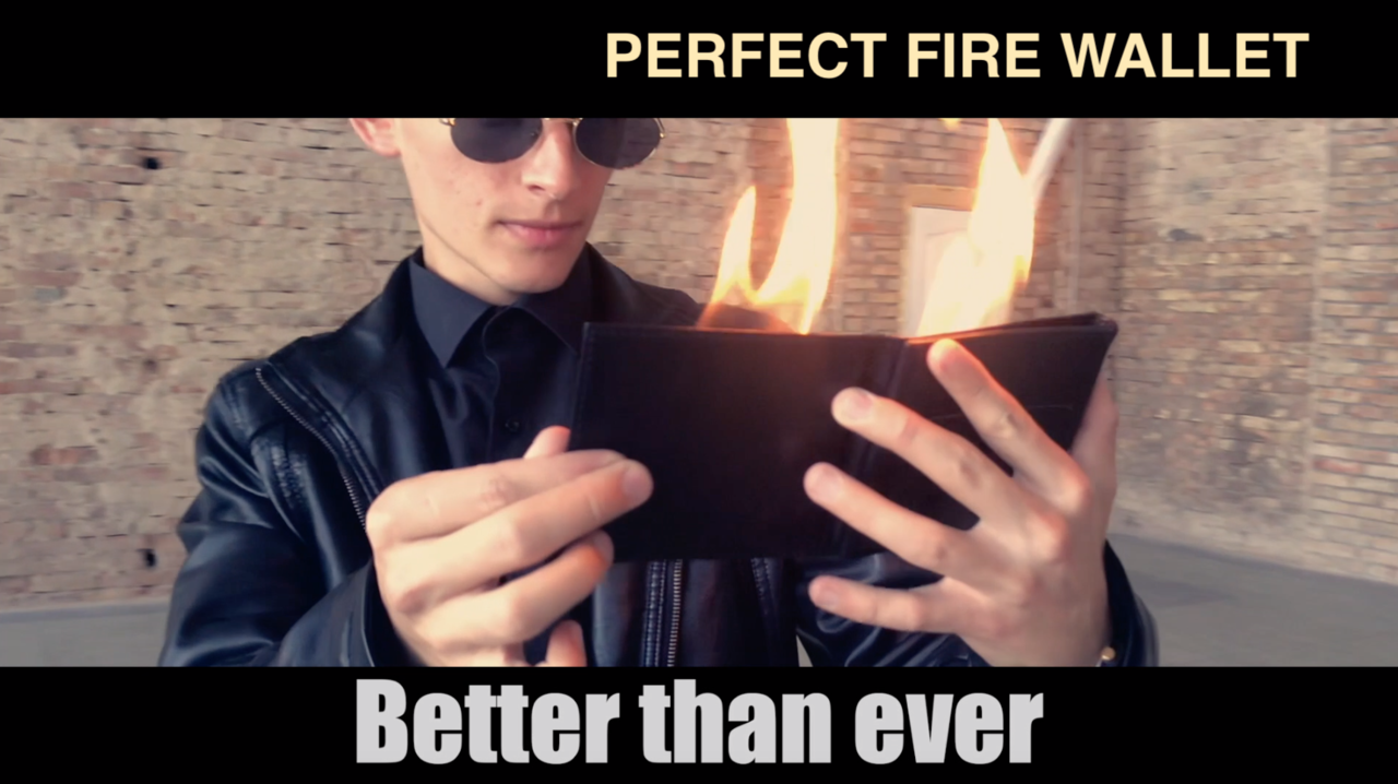 Perfect Fire Wallet by Viktor Voitko held by man wearing shades
