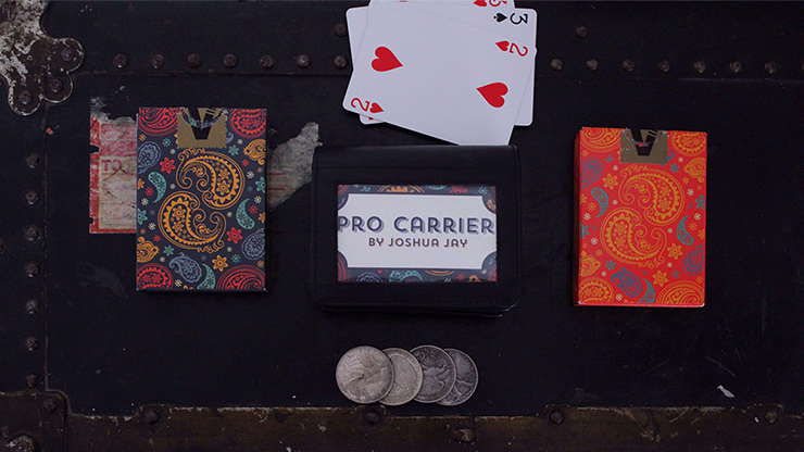 Pro Carrier Deluxe by Joshua Jay shown closed surrounded by coins and playing cards