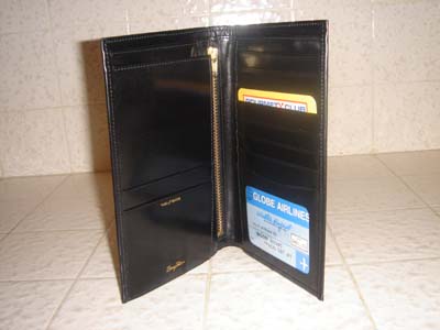 Barry Price Wallet shown standing on edge with contents inside